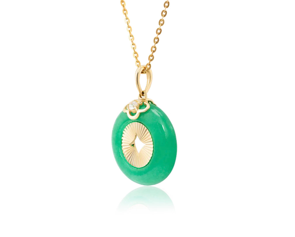 Minimalist Jewelry Ms115: 14K Gold Green Agate Gemstone Pendant