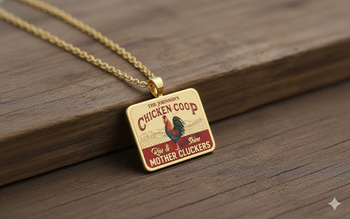 Farm Chicken Coop Rise And Shine, Personalized Custom Chicken 10k Gold Pendant, Gift for Farmer 70